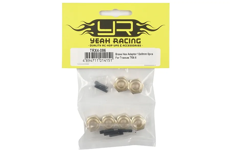 Yeah Racing TRX-6 High Mass Brass 12x8mm Hexes 6Pcs image 43311