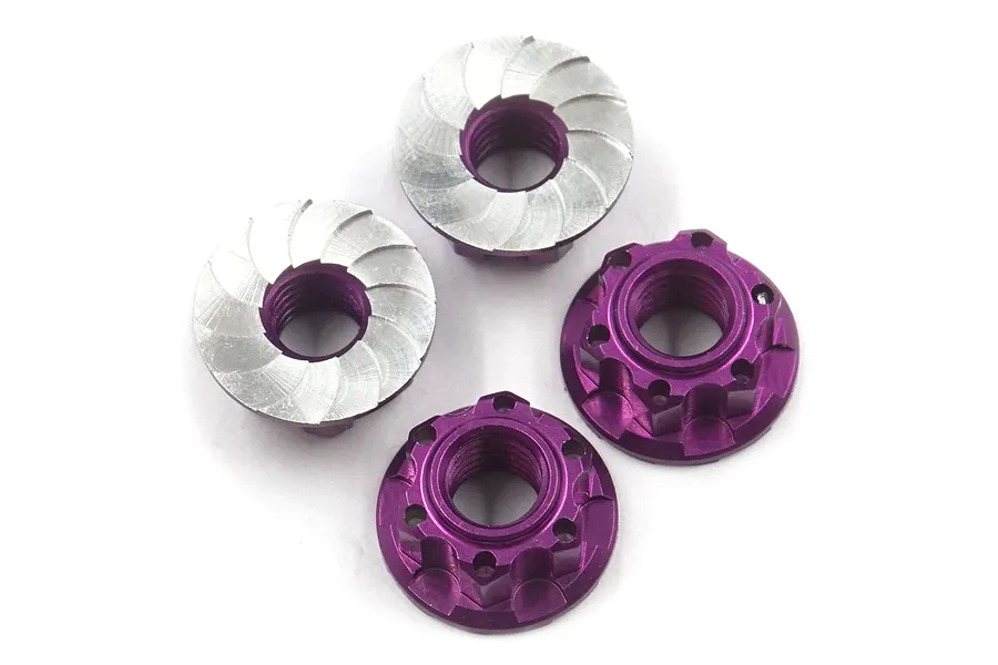 Yeah Racing 4mm Purple Aluminium Flanged Serrated Nuts 4Pcs image 43319