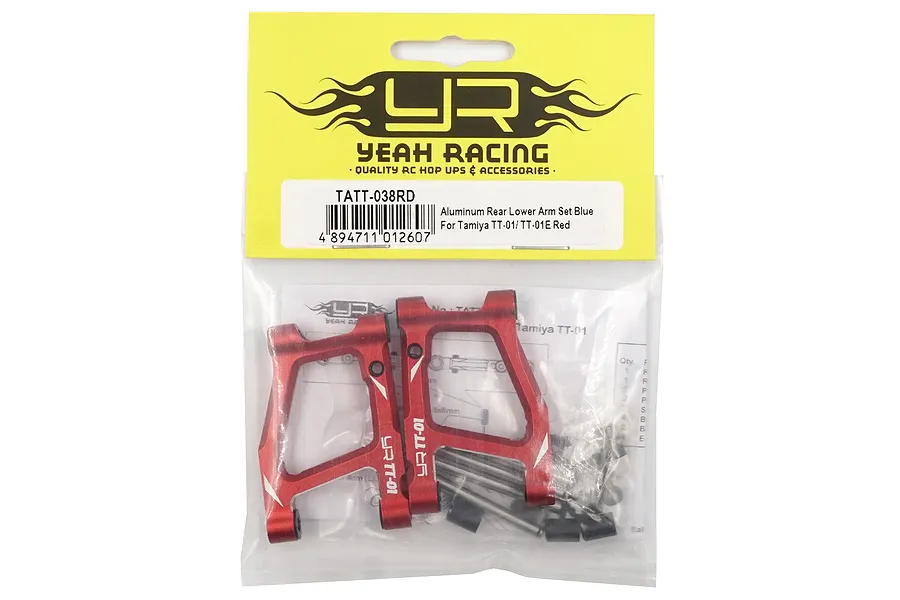 Yeah Racing Red Aluminium Tamiya TT-01 &amp;amp; TT-01E Rear Lower Suspension Arms 2Pcs w/ Hardware image 43324