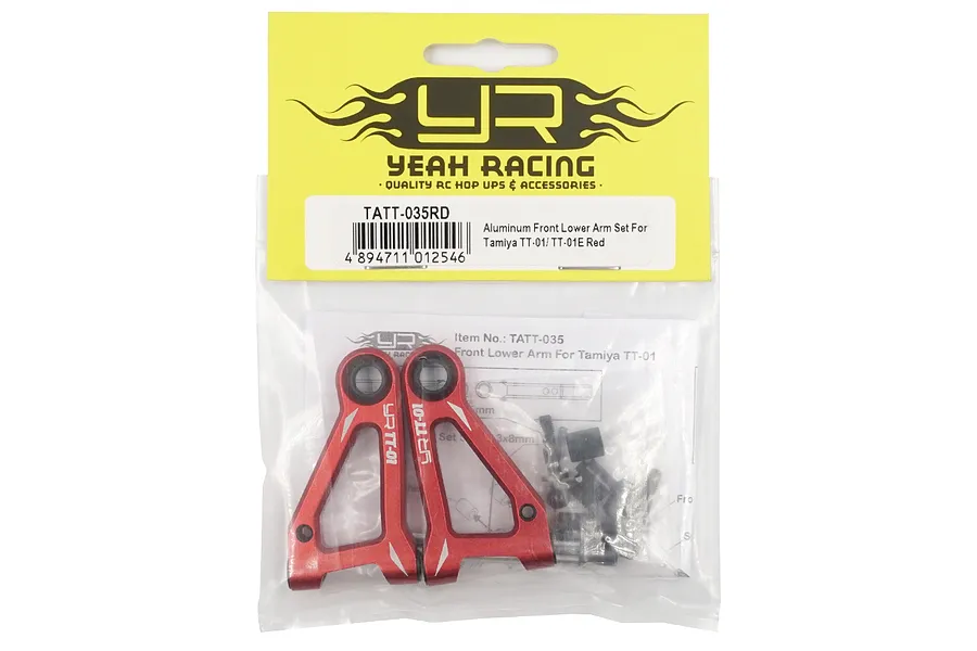 Yeah Racing Red Aluminium Tamiya TT-01 &amp;amp; TT-01E Front Lower Suspension Arms 2Pcs w/ Hardware image 43326