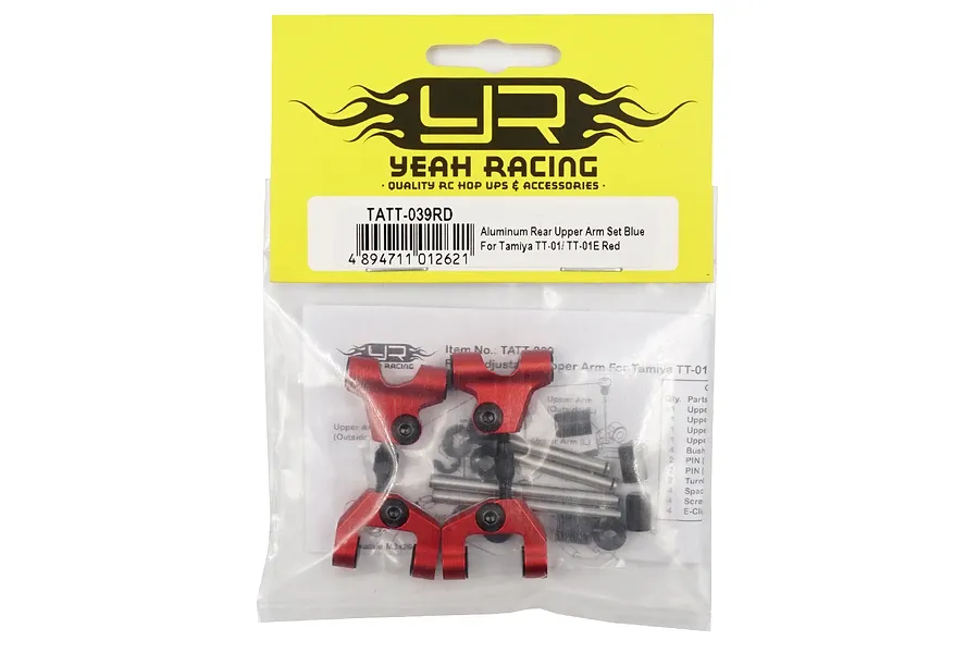 Yeah Racing Red Aluminium Tamiya TT-01 &amp;amp; TT-01E Rear Upper Suspension Arms 2Pcs w/ Hardware image 43328