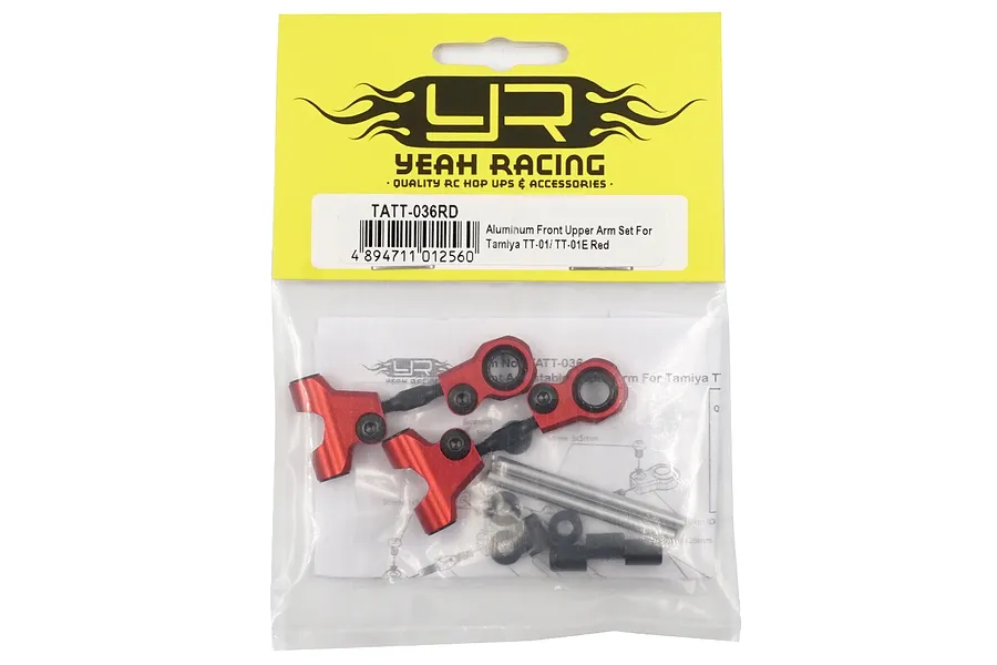 Yeah Racing Red Aluminium Tamiya TT-01 &amp;amp; TT-01E Front Upper Suspension Arms 2Pcs w/ Hardware image 43330