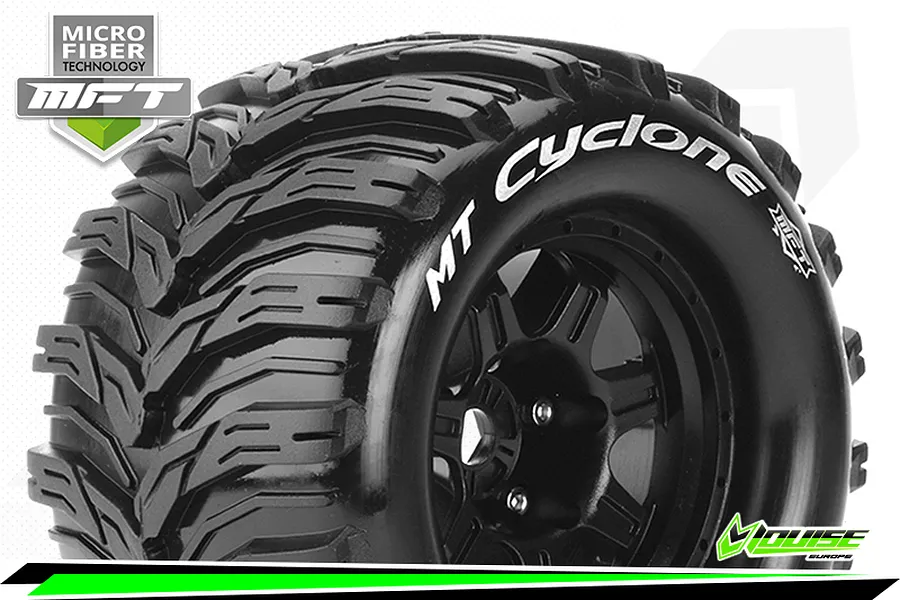 Louise 3.8&amp;quot; MT-Cyclone MFT Tyres on (1/2 Offset) Black Rims - Glued Wheels 2Pcs image 43844