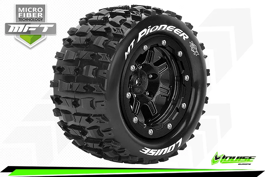 Louise 3.3&amp;quot; 1/10 Maxx 4S MT-Pioneer MFT Tyres on (1/2 Offset) Black Rims - Beadlocked Wheels 2Pcs image 43859