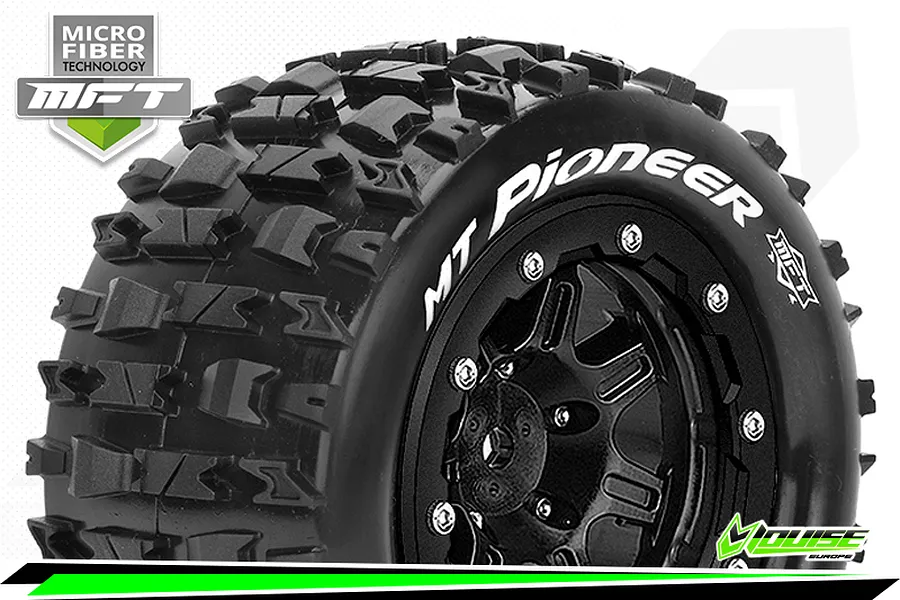 Louise 3.3&amp;quot; 1/10 Maxx 4S MT-Pioneer MFT Tyres on (1/2 Offset) Black Rims - Beadlocked Wheels 2Pcs image 43860