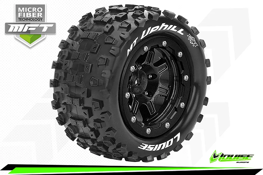 Louise 3.3&amp;quot; 1/10 Maxx 4S MT-Uphill MFT Tyres on (1/2 Offset) Black Rims - Beadlocked Wheels 2Pcs image 43861