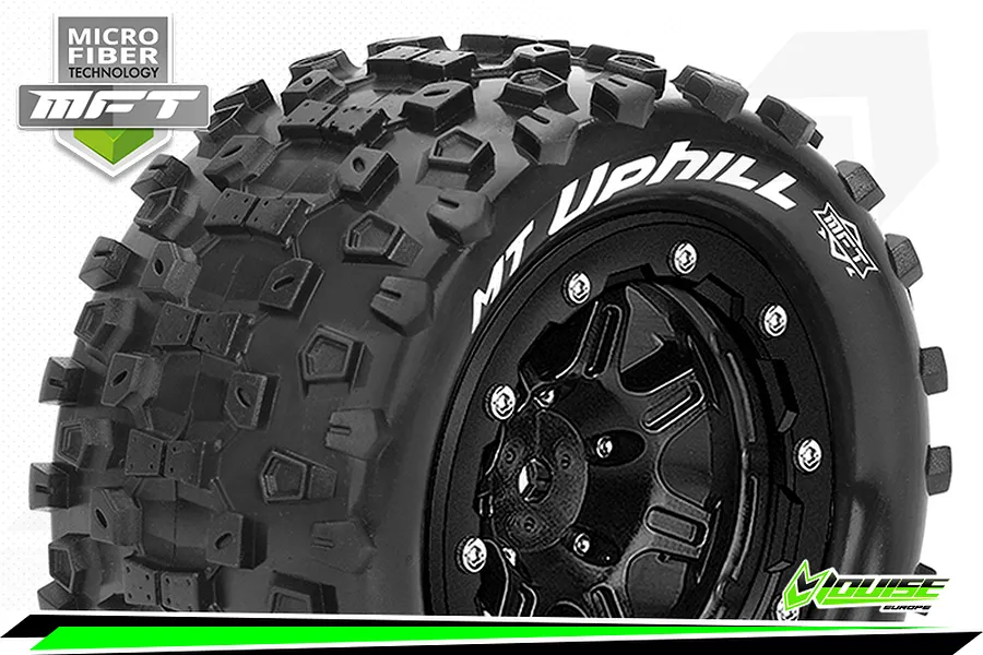 Louise 3.3&amp;quot; 1/10 Maxx 4S MT-Uphill MFT Tyres on (1/2 Offset) Black Rims - Beadlocked Wheels 2Pcs image 43862