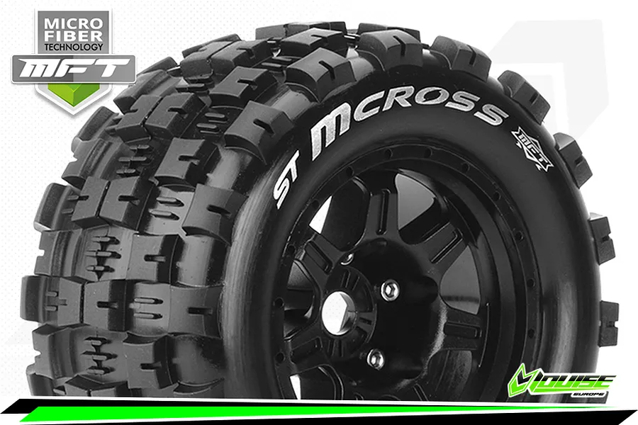 Louise 3.8&amp;quot; ST-Mcross MFT Tyres on (0 Offset) Black Rims - Glued Wheels 2Pcs image 43880