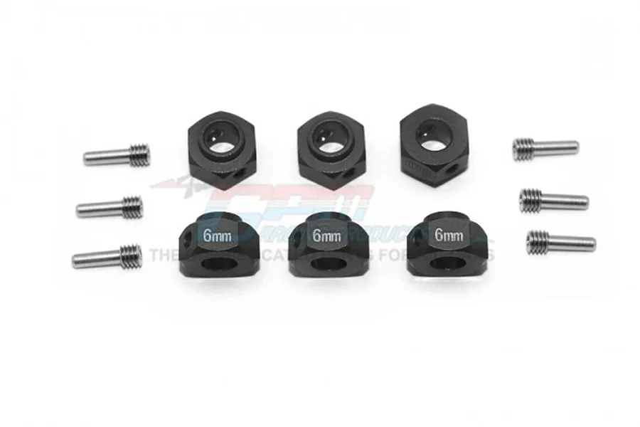 GPM Black Aluminium TRX-6 12mm Hexes (6mm Thick) 6Pcs w/ Hardware image 44216
