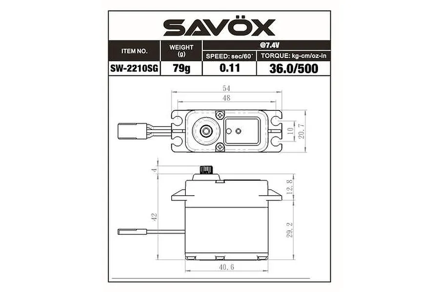 Savox SW-2210SG Standard 45kg 8.4V Metal Geared Waterproof Servo image 44247