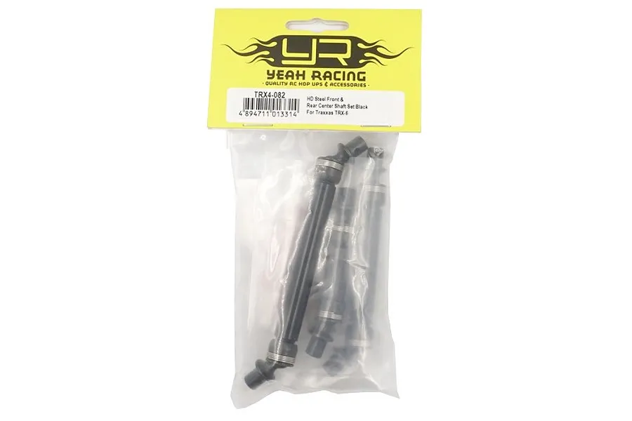 Yeah Racing HD Steel drive shaft set for Traxxas TRX-6 in original yellow and clear plastic retail packaging.