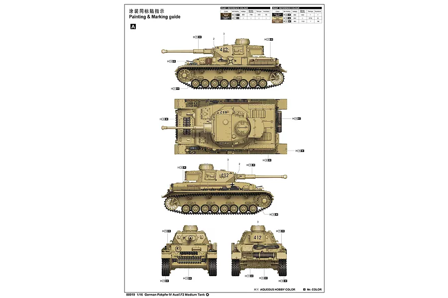 Trumpeter 1/16 German Pzkpfw IV Ausf.F2 Medium Tank Scaled Plastic Model Kit image 44793