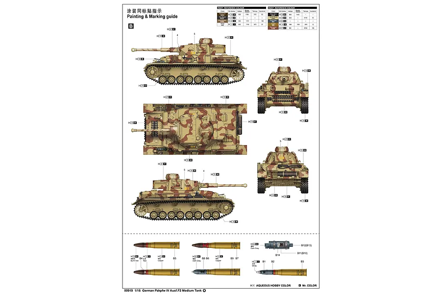 Trumpeter 1/16 German Pzkpfw IV Ausf.F2 Medium Tank Scaled Plastic Model Kit image 44794