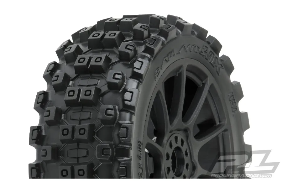 Pro-Line 3.3&amp;quot; Badlands MX M2 (Medium) Tyres on Black Mach 10 Rims - Glued Buggy Wheels 2Pcs image 44932