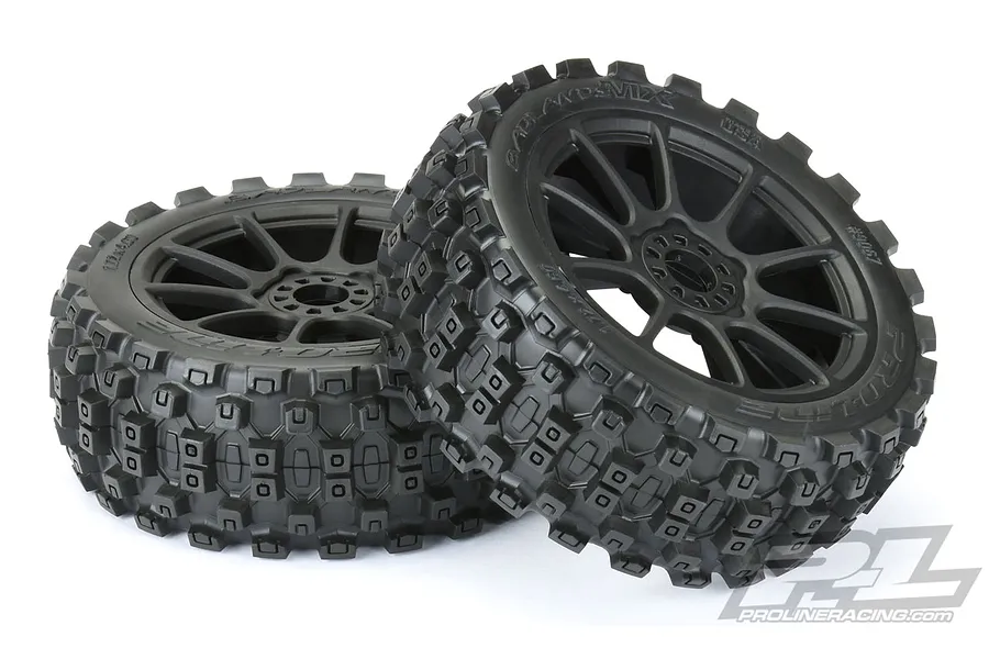 Pro-Line 3.3&amp;quot; Badlands MX M2 (Medium) Tyres on Black Mach 10 Rims - Glued Buggy Wheels 2Pcs image 44934