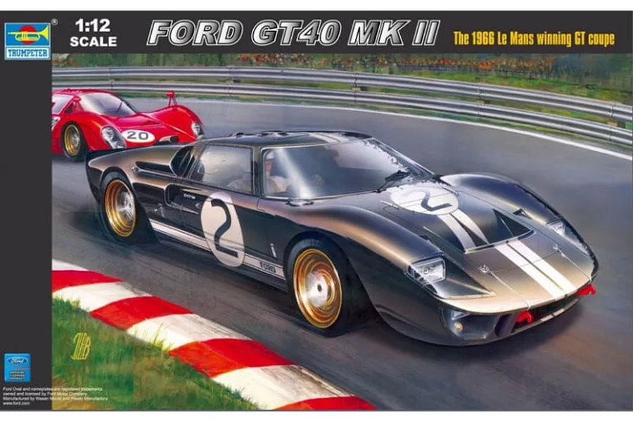 Trumpeter 1/12 1966 Le Mans Ford GT40 Mk II Scaled Plastic Model Kit image 45031