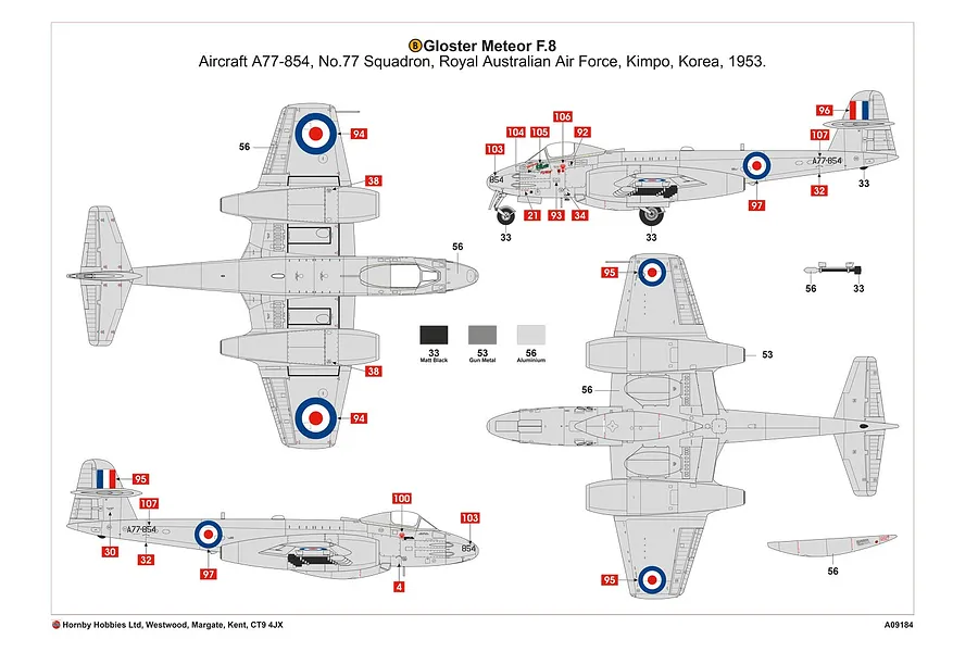 Airfix 1/48 Korean War Gloster Meteor F.8 Fighter Scaled Plastic Model Kit image 45626