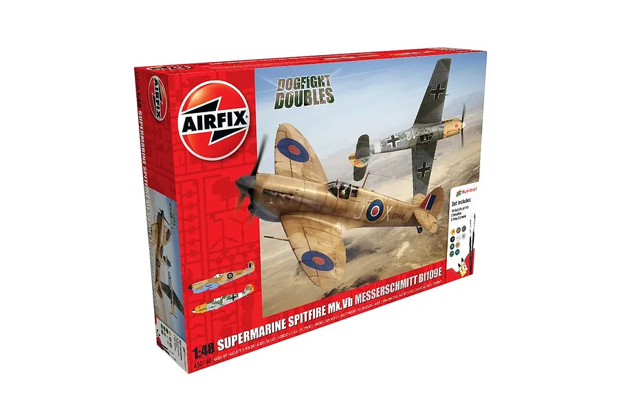 Airfix 1/48 Supermarine Spitfire Mk.VB Messerschmitt BF109E Dogfight Double Fighters Scaled Plastic Model Kit Gift Set image 45750