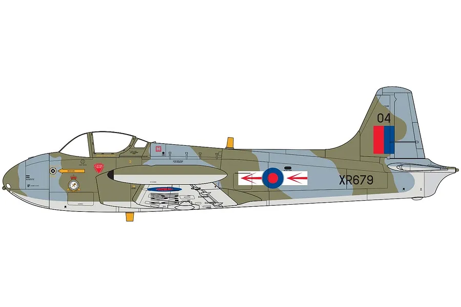 A side-profile digital illustration of a Hunting Percival Jet Provost T.4 military trainer aircraft in camouflage livery.