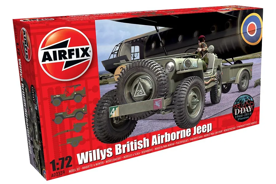 Airfix 1/72 British Airborne Willys Jeep w/ Trailer &amp;amp; Howitzer Scaled Plastic Model Kit image 45980