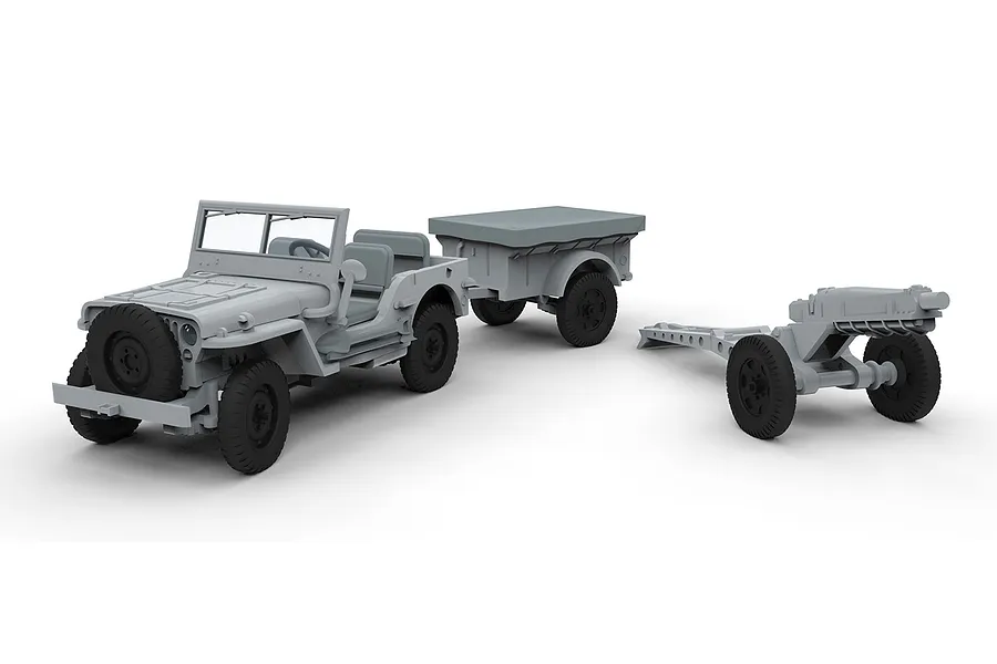 Airfix 1/72 British Airborne Willys Jeep w/ Trailer &amp;amp; Howitzer Scaled Plastic Model Kit image 45981