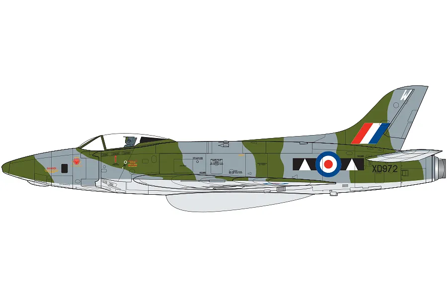 A digital side-profile illustration of a Supermarine Swift F.R. Mk.5 fighter jet in military camouflage livery.
