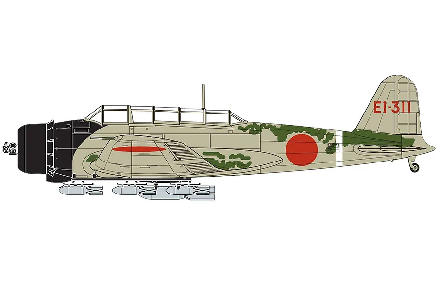A side-profile digital illustration of a Nakajima B5N2 Kate bomber with camouflage paint, red roundels, and tail markings on a white background.