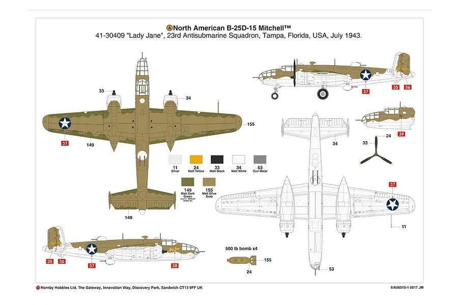 Airfix 1/72 North American B-25C/D Mitchell Bomber Scaled Plastic Model Kit image 12