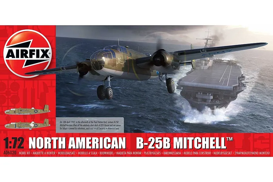 Airfix 1/72 North American B-25B Mitchell &amp;#039;Doolittle Raid&amp;#039; Bomber Scaled Plastic Model Kit image 46248