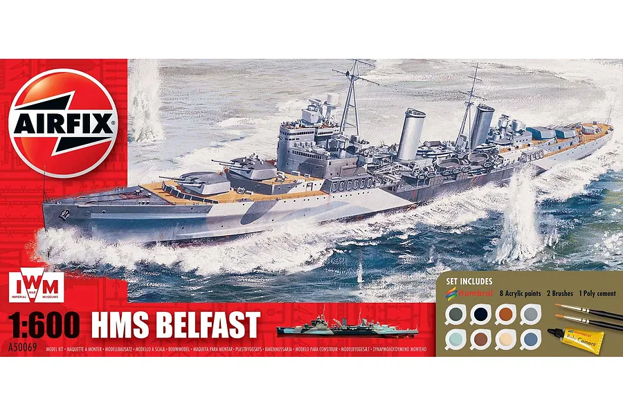 Airfix 1/600 HMS Belfast Cruiser Scaled Plastic Model Kit Medium Starter Set image 46464