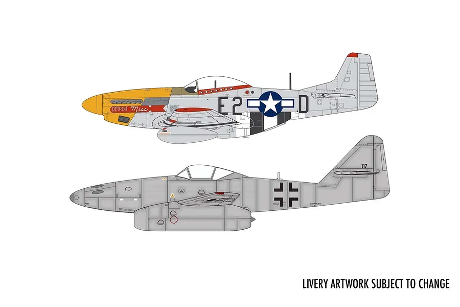 Airfix 1/72 Messerschmitt Me 262 &amp;amp; P-51D Mustang Dogfight Double Scaled Plastic Model Kit Medium Starter Set image 46485