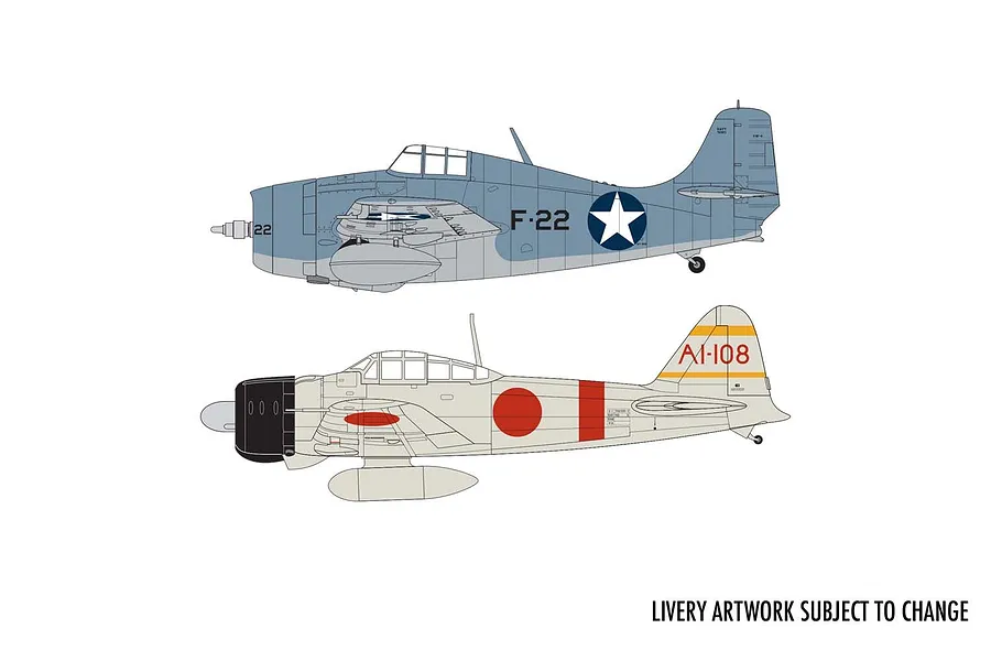 Airfix 1/72 Grumman F4F-4 Wildcat &amp;amp; Mitsubishi Zero Dogfight Fighter Double Scaled Plastic Model Kit Medium Starter Set image 46487