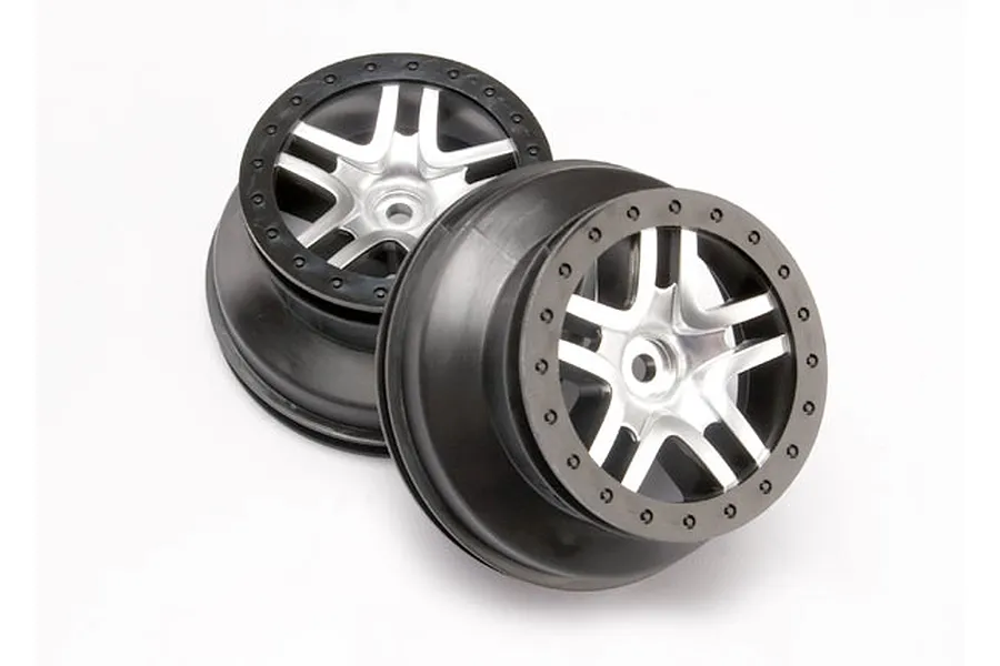 Traxxas 2.2/3.0&amp;quot; SS Split Spoke Satin Chrome/Black Rims 2Pcs image 4652
