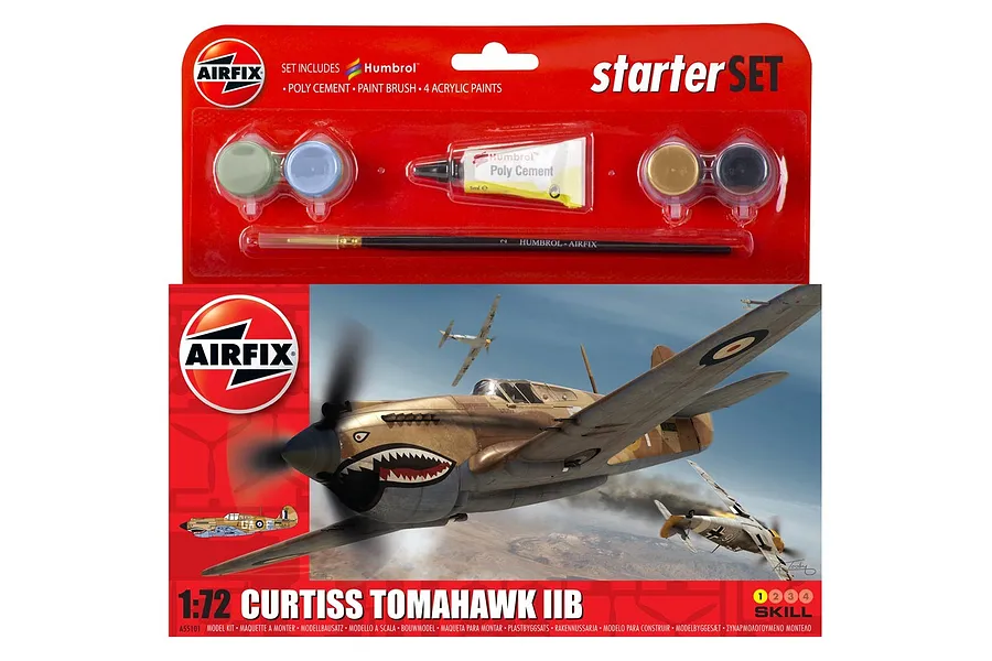 Airfix 1/72 Curtiss Tomahawk Fighter Scaled Plastic Model Kit Small Starter Set image 46516