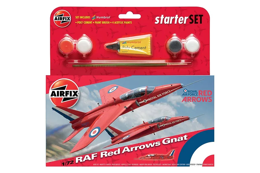 Airfix 1/72 Red Arrow Gnat Fighter Scaled Plastic Model Kit Small Starter Set image 46517