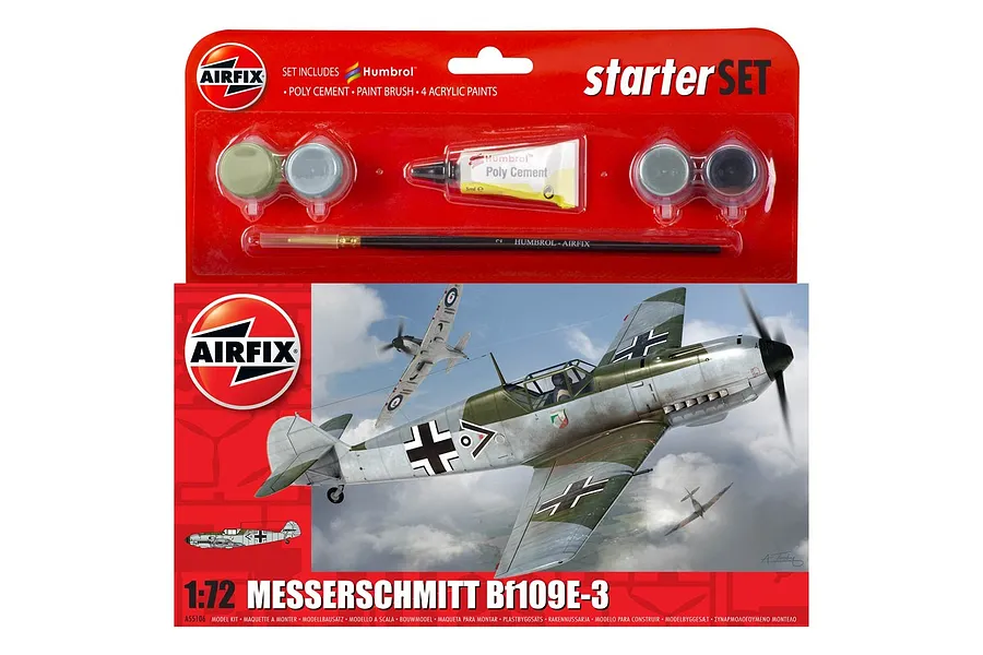 Airfix 1/72 Messerschmitt Bf 109E Fighter Scaled Plastic Model Kit Small Starter Set image 46522