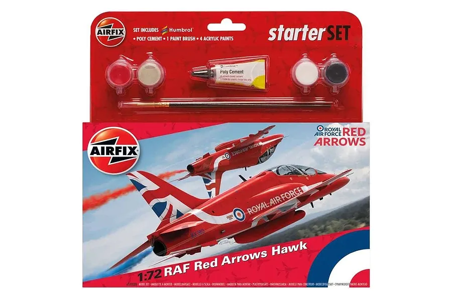 Airfix 1/72 RAF Red Arrows Hawk Trainer Scaled Plastic Model Kit Medium Starter Set image 46549