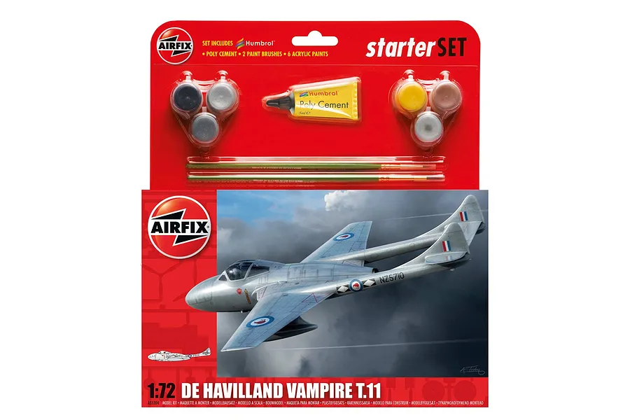Airfix 1/72 Dh Vampire TII Fighter Scaled Plastic Model Kit Medium Starter Set image 1