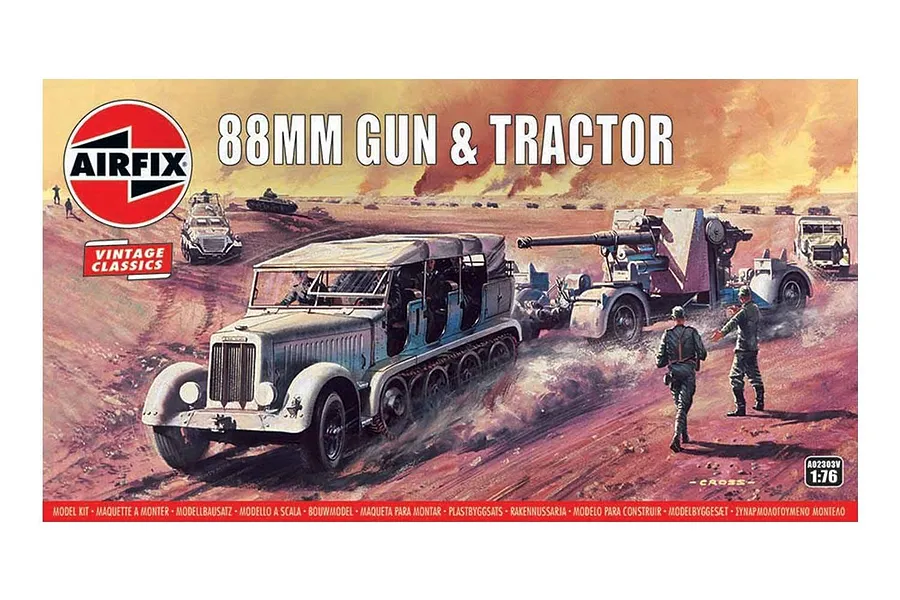 Airfix 1/76 8.8cm Flak Gun &amp;amp; Tractor Scale Scaled Plastic Model Kit image 46658