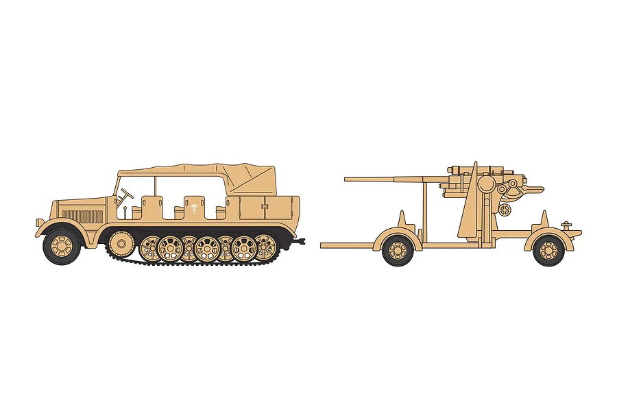 Airfix 1/76 8.8cm Flak Gun &amp;amp; Tractor Scale Scaled Plastic Model Kit image 46659