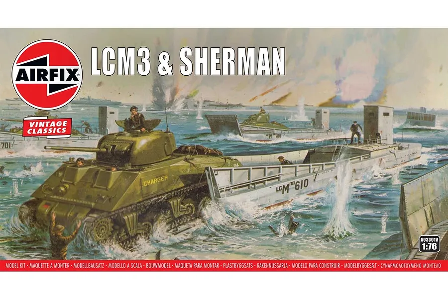 Airfix 1/76 LCM3 &amp;amp; Sherman Tank Scaled Plastic Model Kit image 46690