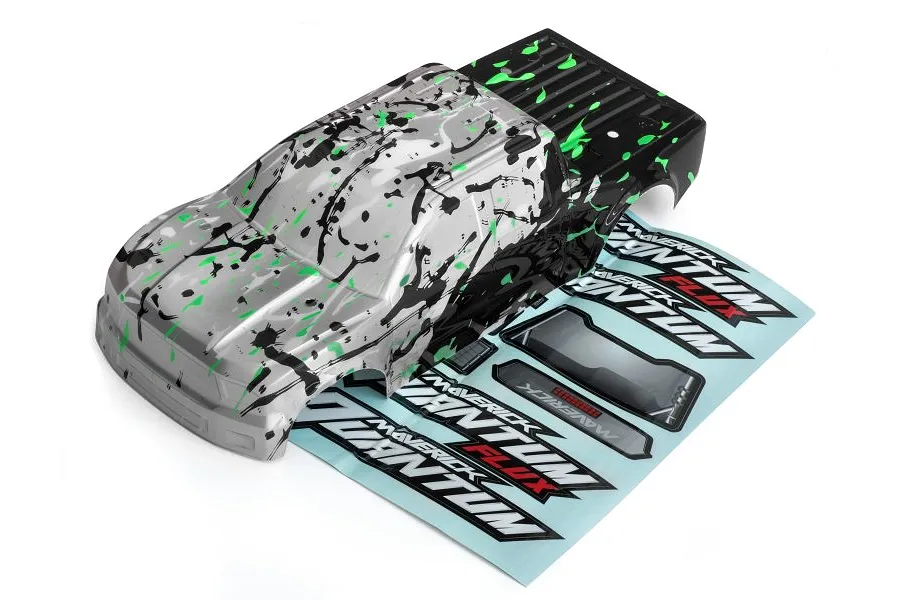 Maverick 1/10 Quantum MT Silver &amp;amp; Green Painted Body Shell w/ Decals image 46962