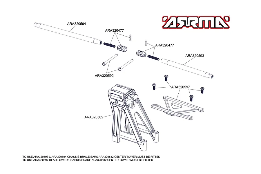 ARRMA 1/5 Kraton 8S BLX Red Aluminium 164mm Rear Upper Chassis Brace image 47609