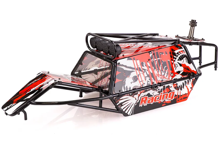 Rovan Black Steel GT Sand Rail Baja Roll Cage w/ Painted Red Panels and LED Spot Lights &amp;amp; Spare Tyre Mount image 47732