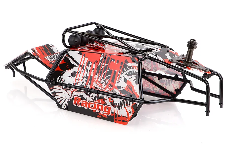 Rovan Black Steel GT Sand Rail Baja Roll Cage w/ Painted Red Panels and LED Spot Lights &amp;amp; Spare Tyre Mount image 47733