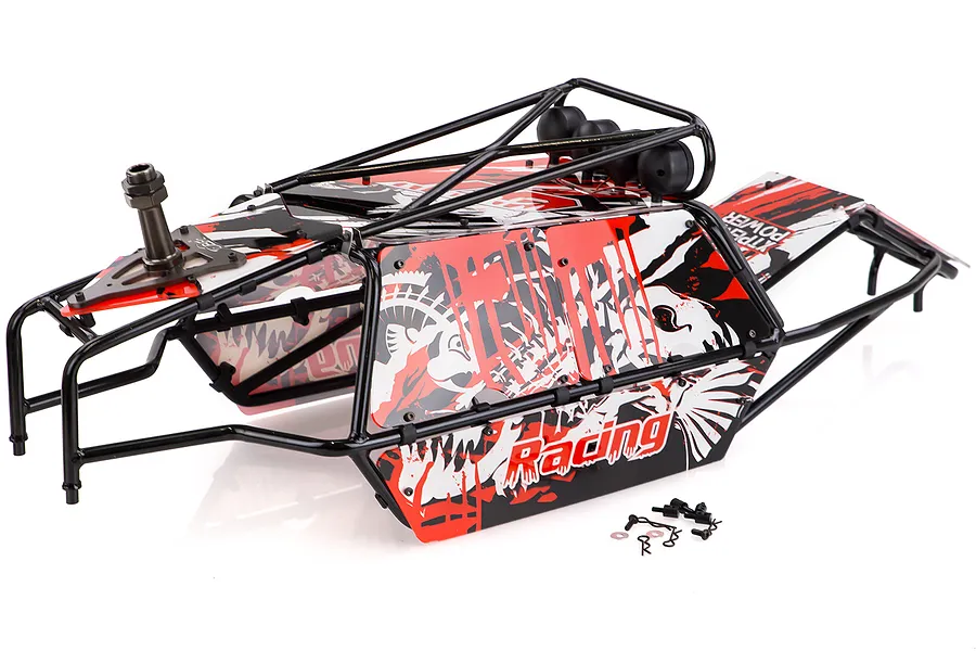 Rovan Black Steel GT Sand Rail Baja Roll Cage w/ Painted Red Panels and LED Spot Lights &amp;amp; Spare Tyre Mount image 47734