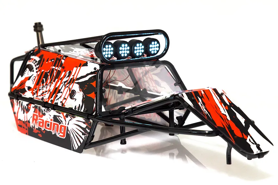 Rovan Black Steel GT Sand Rail Baja Roll Cage w/ Painted Red Panels and LED Spot Lights &amp;amp; Spare Tyre Mount image 47736