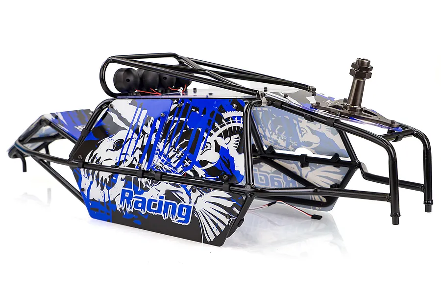 Rovan Black Steel GT Sand Rail Baja Roll Cage w/ Painted Blue Panels and LED Spot Lights &amp;amp; Spare Tyre Mount image 47738
