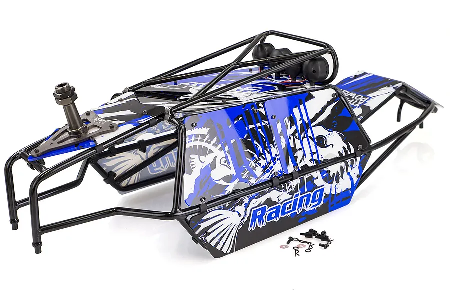 Rovan Black Steel GT Sand Rail Baja Roll Cage w/ Painted Blue Panels and LED Spot Lights &amp;amp; Spare Tyre Mount image 47739