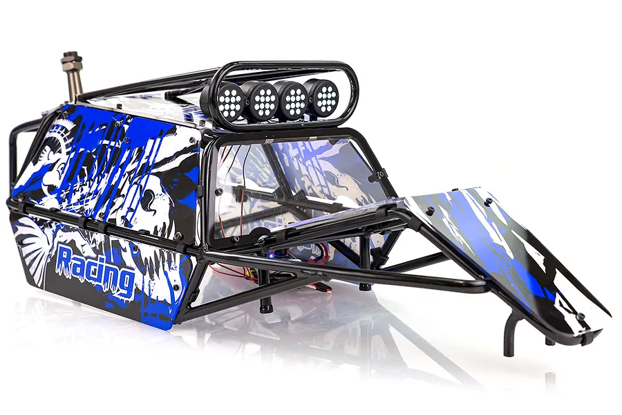 Rovan Black Steel GT Sand Rail Baja Roll Cage w/ Painted Blue Panels and LED Spot Lights &amp;amp; Spare Tyre Mount image 47741
